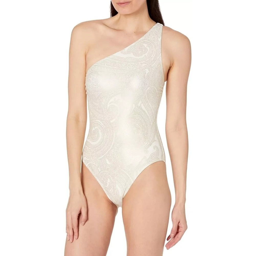 NWT Lauren Ralph Lauren Swimsuit Women 20W Gold Paisley One-Shoulder Shaping Fit